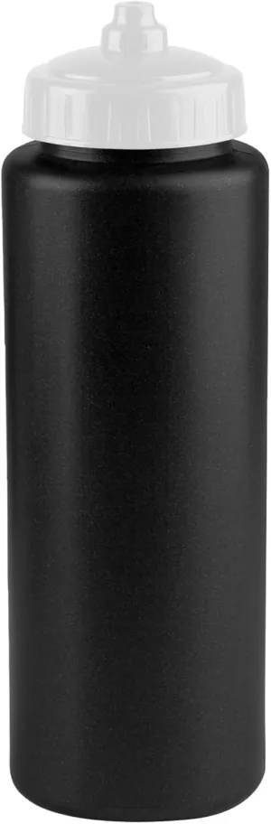 25-Pack, 32 oz Water Bottles, BPA Free Squeeze Bottle, Black Water Bottle with White Lid, Made in USA by Gary Plastic Packaging