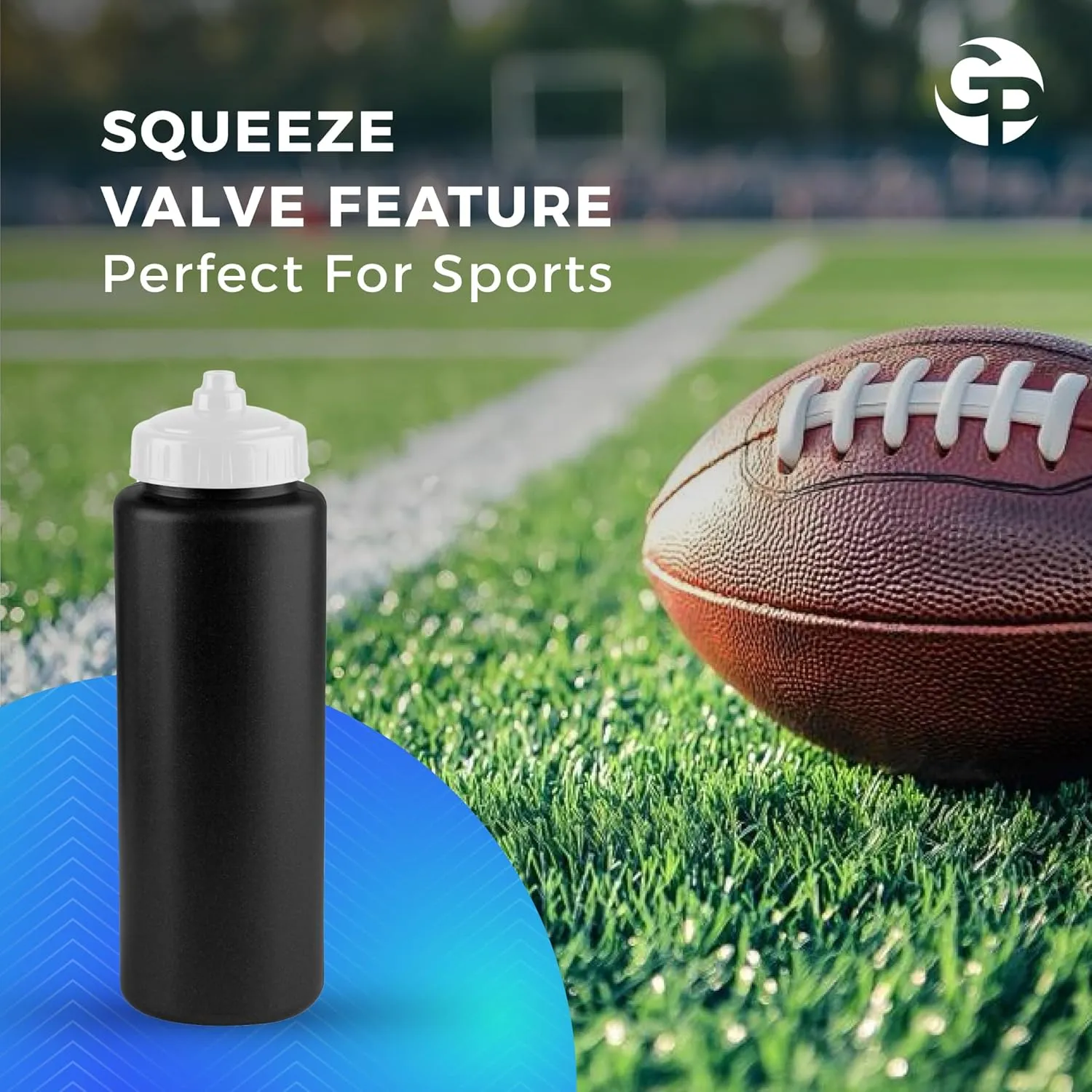 25-Pack, 32 oz Water Bottles, BPA Free Squeeze Bottle, Black Water Bottle with White Lid, Made in USA by Gary Plastic Packaging