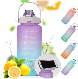 2L Large Capacity Sports Bottle with Time Marker, Outdoor PC Water Bottle, Travel Water Bottle, BPA Free, Easy to Carry (Size : 2000ml, Color : Pink-A-2000ml)