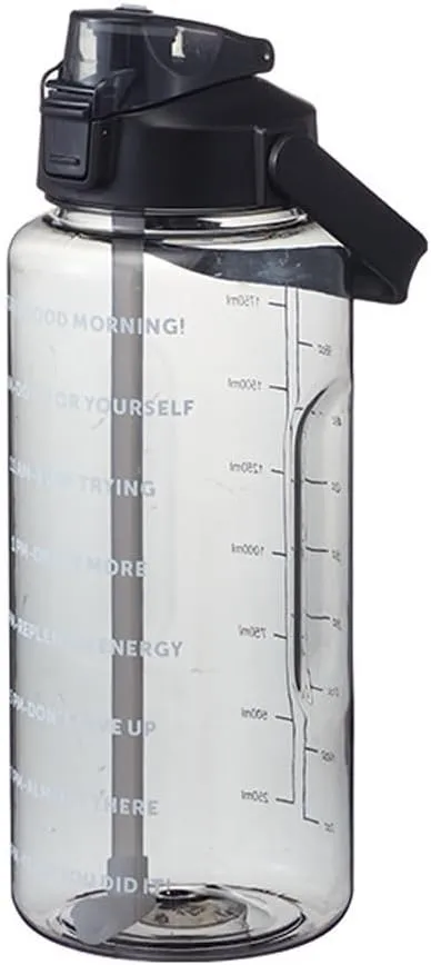 2L/2000ml Water Bottle with Time Markers, BPA-Free, Leak-Proof Straw Lid, Easy Carry Handle, Ideal for Fitness, Hiking, Travel, and Daily Hydration Goals (Black)