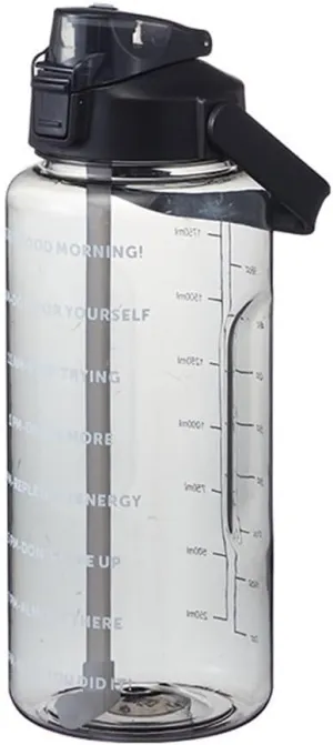 2L/2000ml Water Bottle with Time Markers, BPA-Free, Leak-Proof Straw Lid, Easy Carry Handle, Ideal for Fitness, Hiking, Travel, and Daily Hydration Goals (Black)