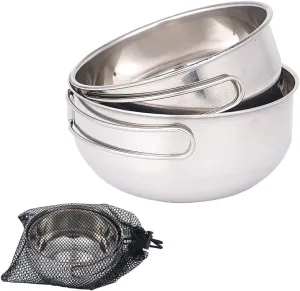 2PCS Backpacking Camping Cookware Set, Mini Picnic Camping Cooking Mess Kit with Mesh Bag, Pot and Pan Set for Hiking, Large Camping Bowl Set