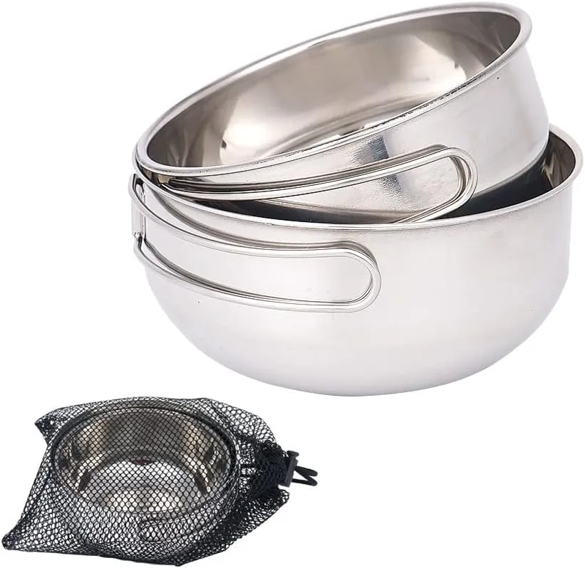 2PCS Backpacking Camping Cookware Set, Mini Picnic Camping Cooking Mess Kit with Mesh Bag, Pot and Pan Set for Hiking, Large Camping Bowl Set
