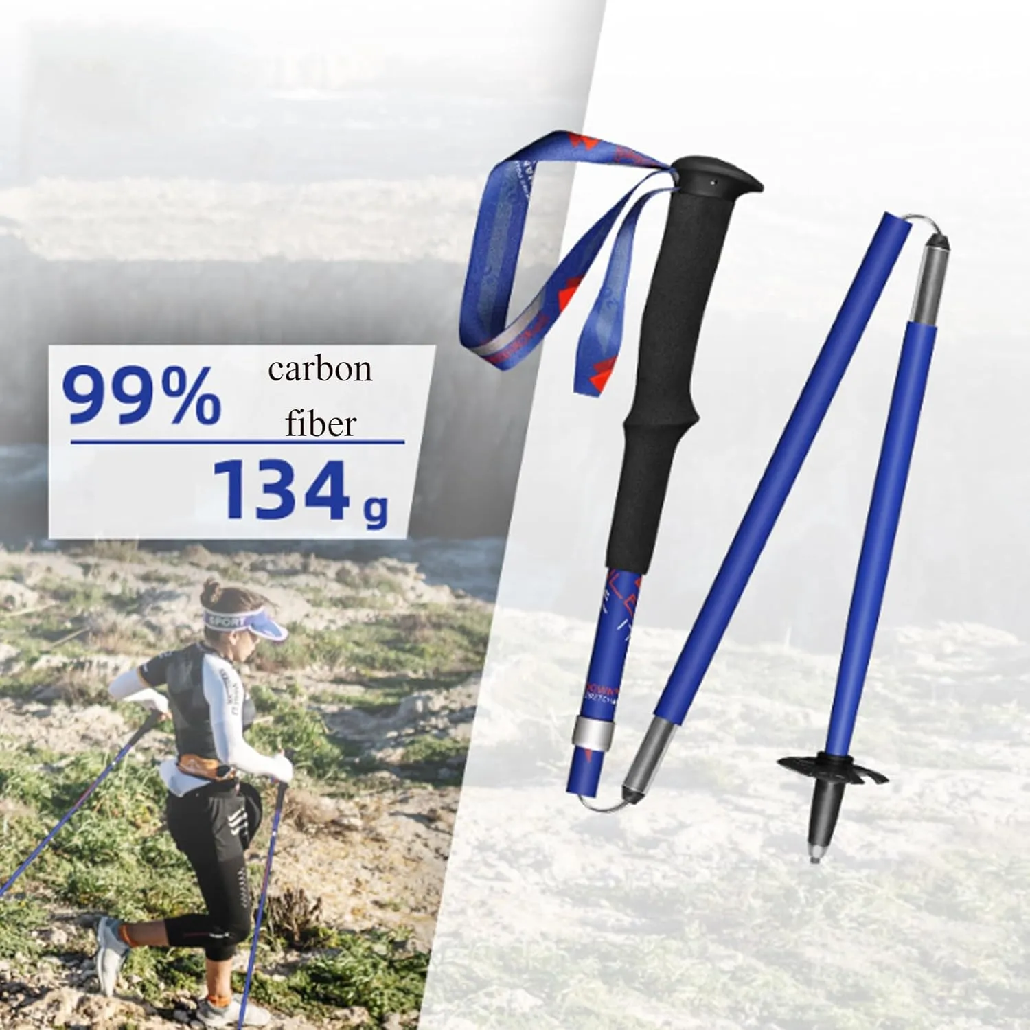 2pcs Carbon Fiber Telescopic Hiking Pole, Portable Walking Stick Snap Buckle Fixed, Lightweight with Non Slip Design, for Travel