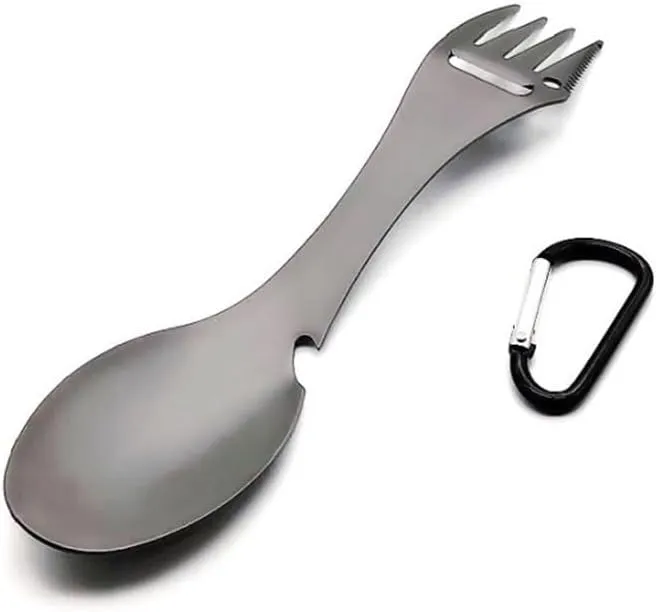 2PCS Stainless Steel Multi-function Fork And Spoon Outdoor Portable Titanium Alloy Tableware(S/S)