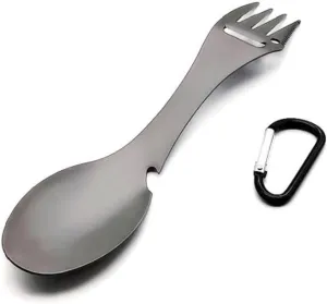 2PCS Stainless Steel Multi-function Fork And Spoon Outdoor Portable Titanium Alloy Tableware(S/S)