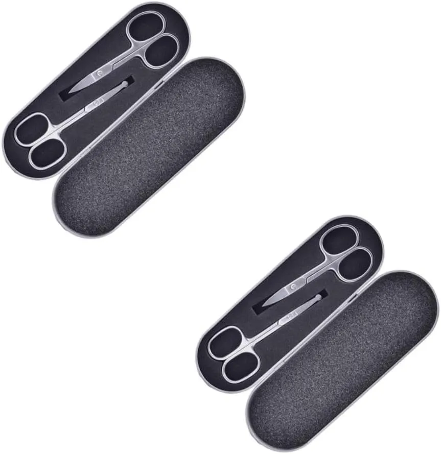 2sets 2pcs Stainless Steel Eyebrow Scissors Precision Eyebrow Trimmer Nose Hair Scissors Design for Easy Grooming for Makeup and Personal Care 2pcs*2