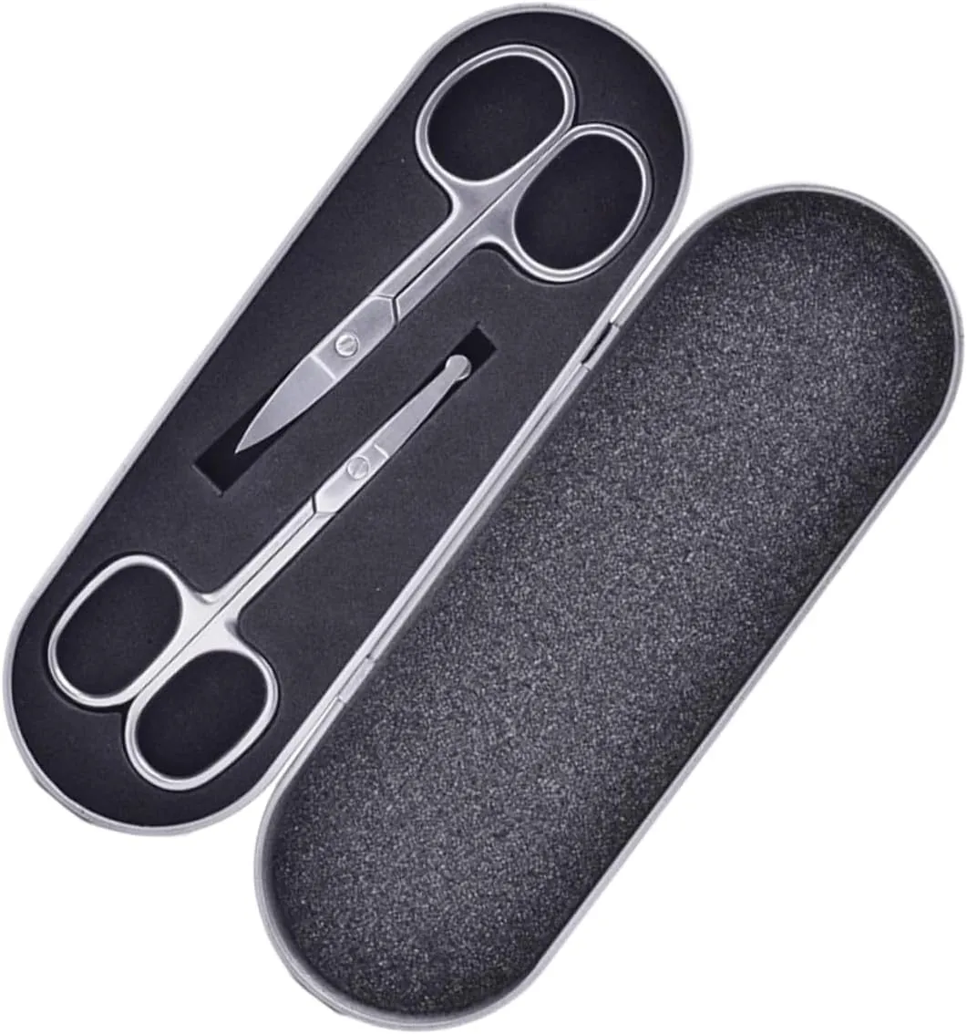 2sets 2pcs Stainless Steel Eyebrow Scissors Precision Eyebrow Trimmer Nose Hair Scissors Design for Easy Grooming for Makeup and Personal Care 2pcs*2