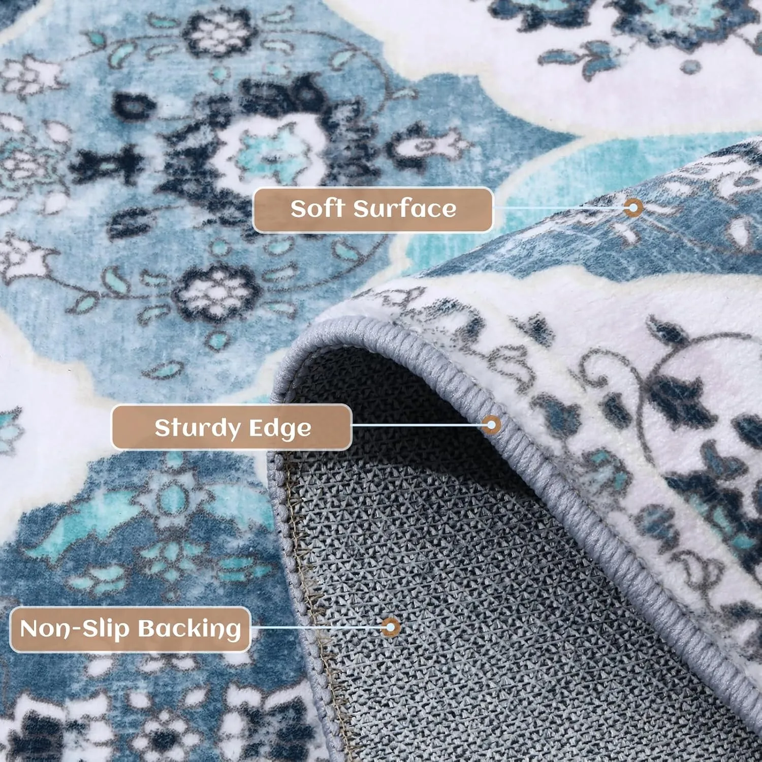 2x6 Runner Rug, Washable Boho Kitchen Rug, Moroccan Trellis Rugs Hallway Runner, 6 Feet Non Slip Ultra-Thin Runner Rugs Carpet Bedroom Kitchen (001-Blue White/Multi, 2x6)