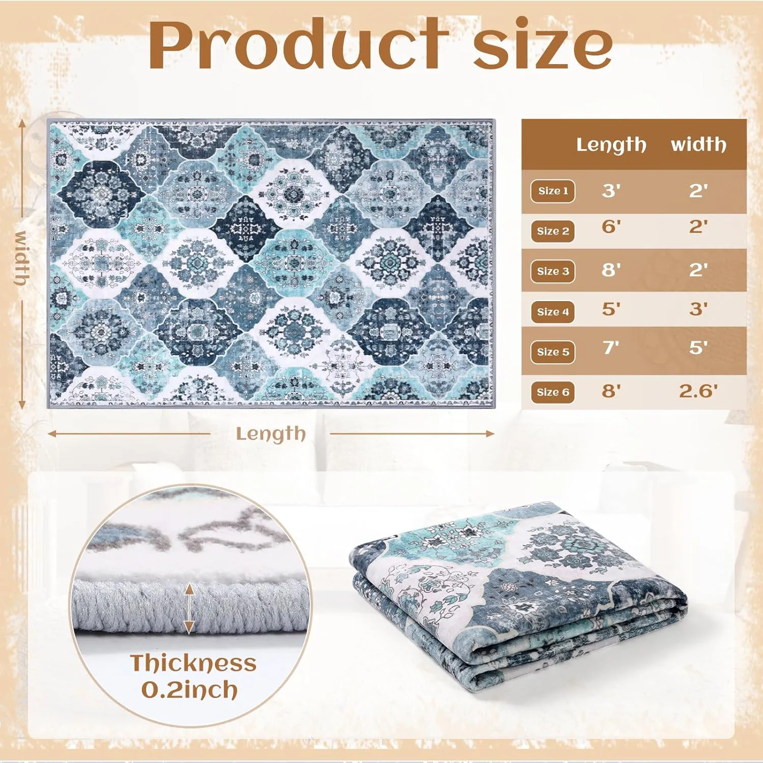 2x6 Runner Rug, Washable Boho Kitchen Rug, Moroccan Trellis Rugs Hallway Runner, 6 Feet Non Slip Ultra-Thin Runner Rugs Carpet Bedroom Kitchen (001-Blue White/Multi, 2x6)