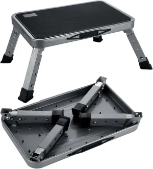 3-Level Height Adjustable Step Stool, Folding Carbon Steel RV Step Stool for Adults, Portable Step Ladder with Carry Handle，330 lbs Capacity, Gray