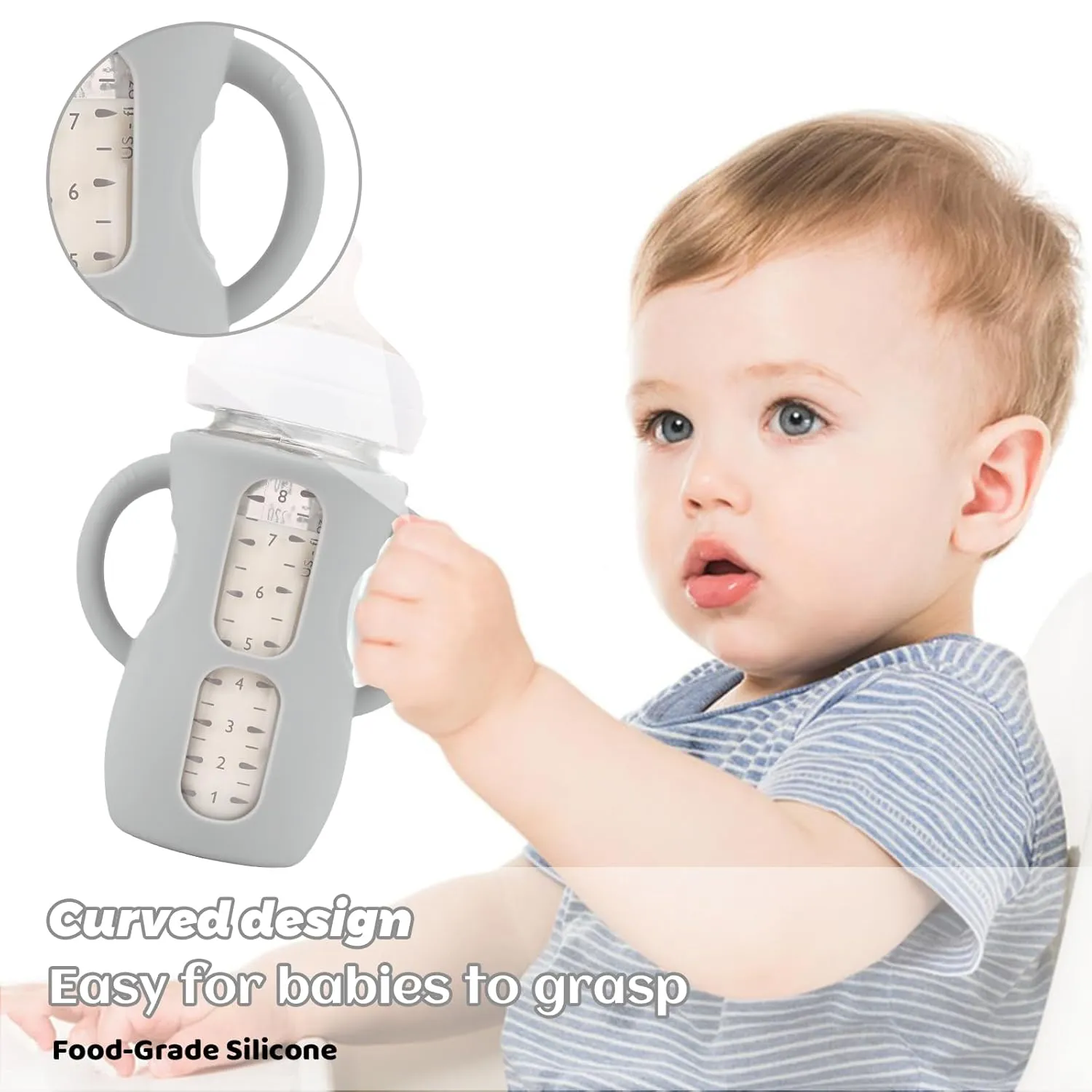 3 Pack Silicone Sleeves with Handles for Avent Natural Glass Baby Bottles, Anti Breakage Baby Bottle Holder, Compatible Philips Avent Glass Natural Baby Bottle 8 oz