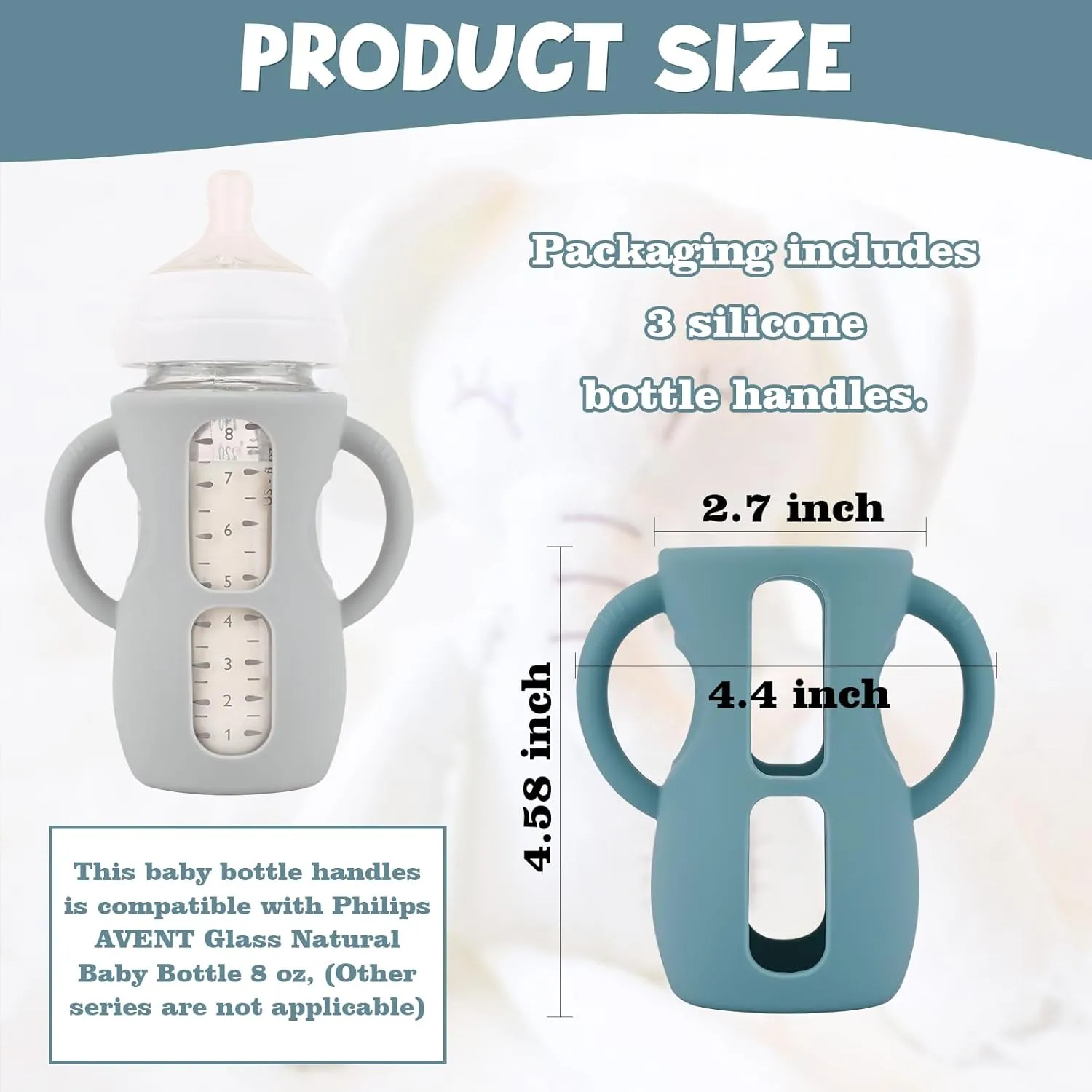 3 Pack Silicone Sleeves with Handles for Avent Natural Glass Baby Bottles, Anti Breakage Baby Bottle Holder, Compatible Philips Avent Glass Natural Baby Bottle 8 oz