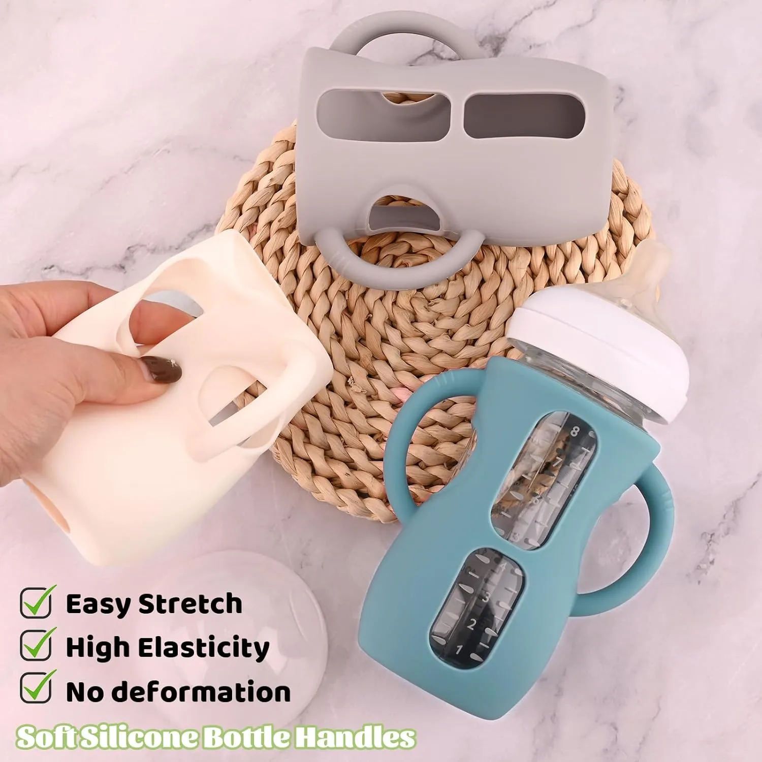 3 Pack Silicone Sleeves with Handles for Avent Natural Glass Baby Bottles, Anti Breakage Baby Bottle Holder, Compatible Philips Avent Glass Natural Baby Bottle 8 oz