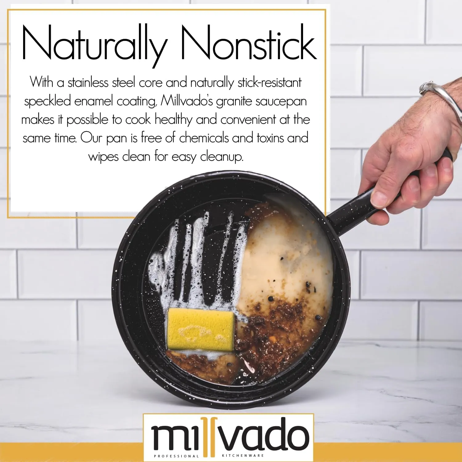 3 Quart Granite Saucepan, Naturally Nonstick Sauce Pots, Speckled Enamel Ware Cookware, Small Sauce Pan for Cooking and Boiling - Granite Cooking Pot for Stovetop, Campfire, Outdoor Stove