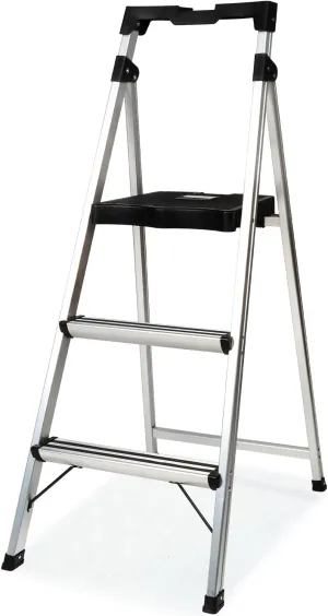 3 Step Ladder Folding Step Stool, 7.4 Lbs Aluminum Step Ladder Max Load 900lbs | Anti-Bump & Wide Non-Slip Pedal, Tool Tray, Safety Lock | Home, Office, Kitchen | Collapsible & Portable