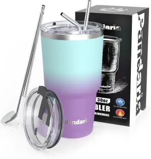 30 oz insulated tumbler with lid and straw, Reusable Spill Proof & Leak Proof Tumbler for Hot and Cold Beverages, Ideal for Iced coffee, Smoothies & Water (Sea)