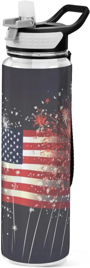 30 oz Vintage American flag black firework Water Bottles Wide Mouth Tritan BPA Free non toxic Water Bottle Jug for Car Cup Fitness Collapsible
