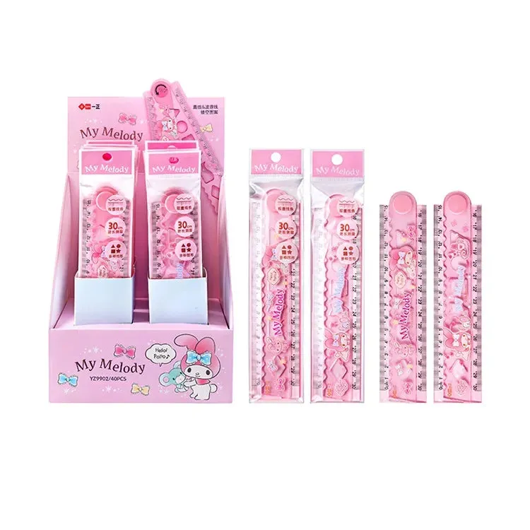 30cm Folding Cartoon Ruler, Transparent & Thickened, Kawaii School Supplies, Student Stationery, Melody Design