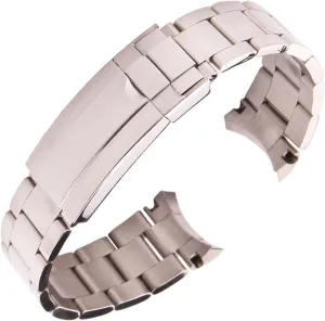 316L Stainless Steel Watchbands 20mm Silver Brushed Screw Links Curve End Metal Watch Band Strap