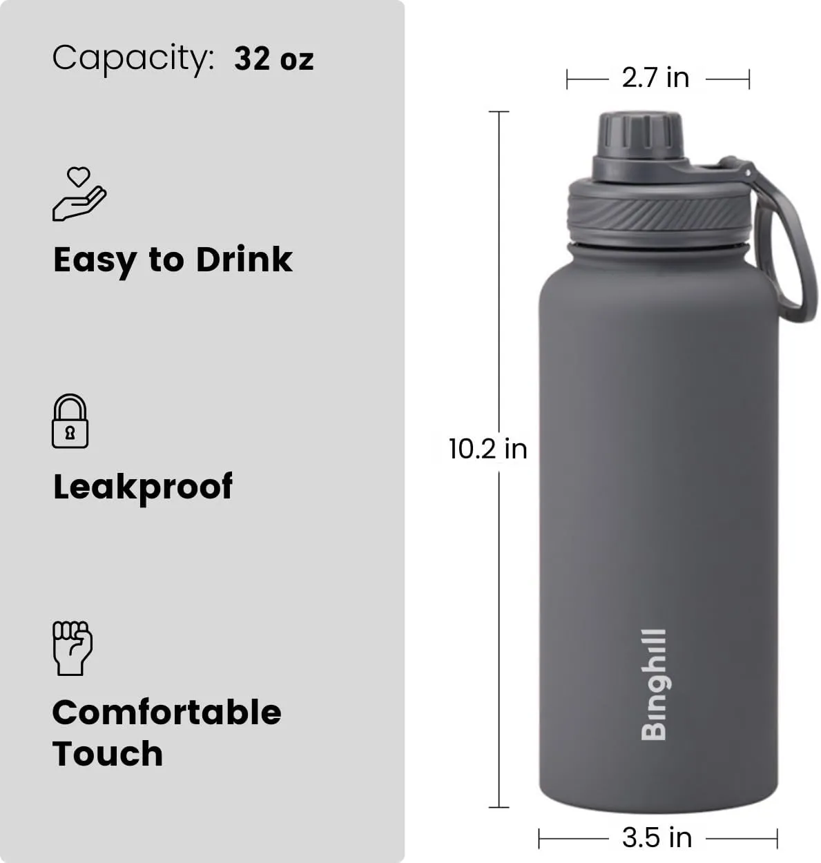 32 oz vacuum insulated stainless steel water bottle with spout lid for cold water drinks, sports, travel, outdoor and school (Conifer)
