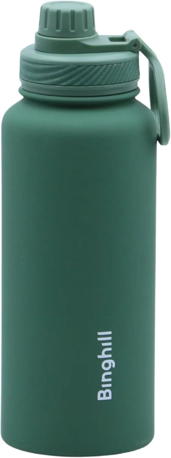 32 oz vacuum insulated stainless steel water bottle with spout lid for cold water drinks, sports, travel, outdoor and school (Conifer)