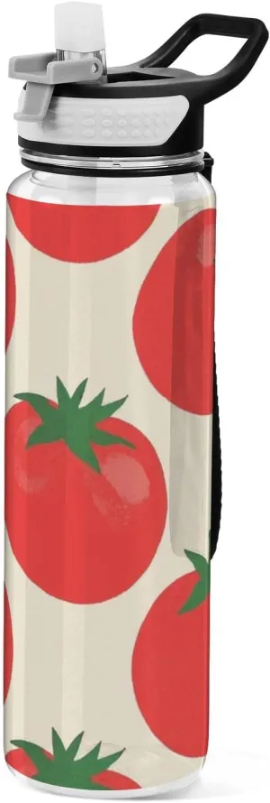 32oz Beige Cartoon Tomato Silhouettes Water Bottles Wide Mouth Tritan In BPA Free non toxic Jug with Handle for Cycling Collapsible
