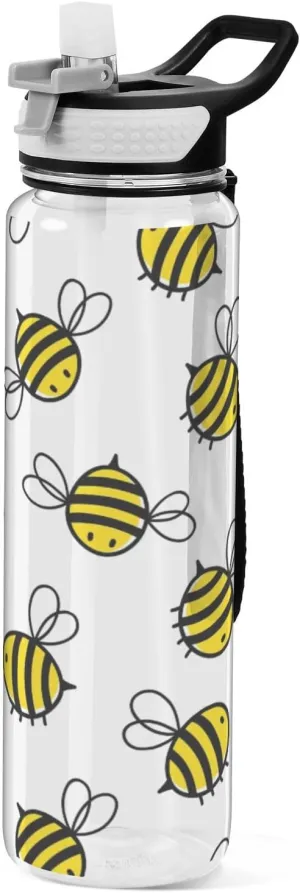 32oz Flying Bumble Bees Sports Water Bottle with Straw, BPA Free Tritan Reusable Plastic Bottles for Gym and Outdoor
