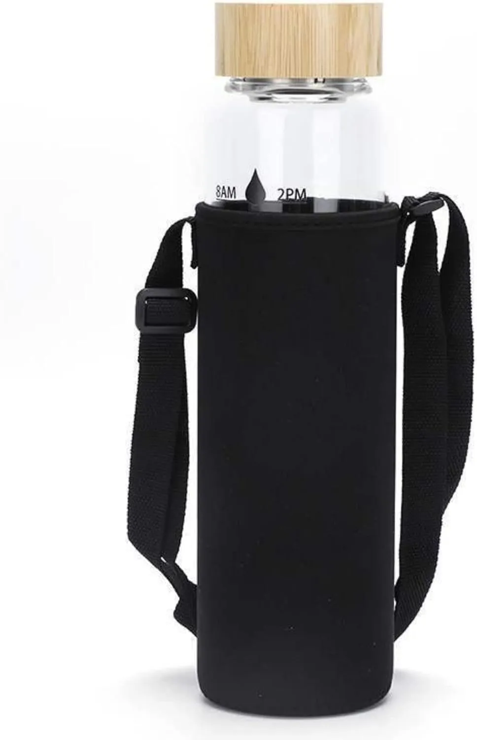 32oz Glass Motivational Daily Water Intake Bottle with Time to Drink, with Leakproof Bamboo Lid and Sleeve, Dishwasher Safe BPA free for Cold and Hot Drinks (Cream)