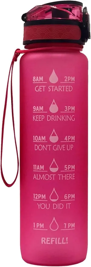 32oz Motivational Fitness Sports Water Bottle with Time Marker and Capacity Marker,Leak-proof and Durable BPA Free, with Fruit Filter Ideal Gift for Fitness or Sports and Outdoor Activities(Pink)