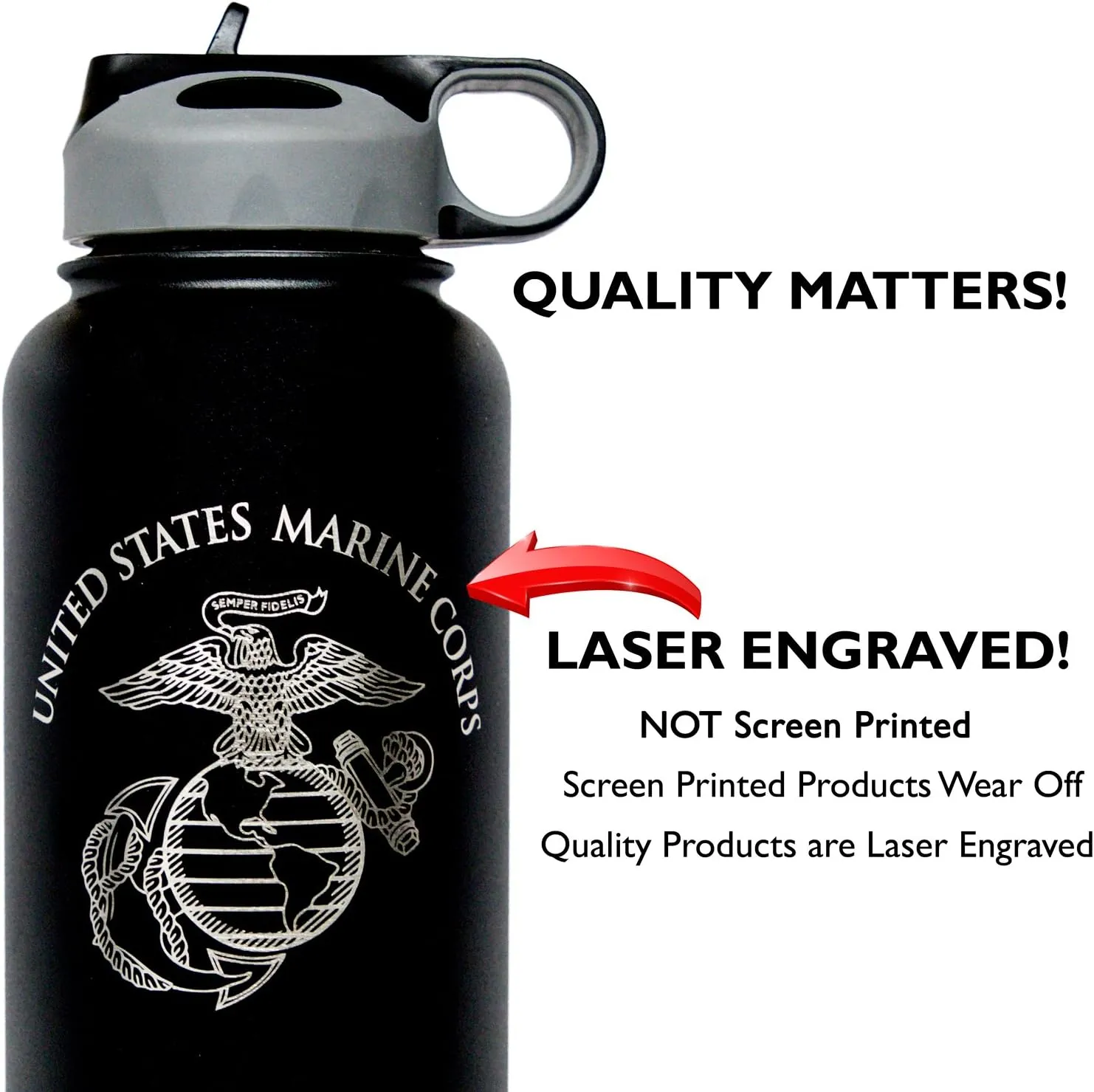 32oz USMC Stainless Steel Marine Corps Water Bottle - Double Wall Vacuum Insulated