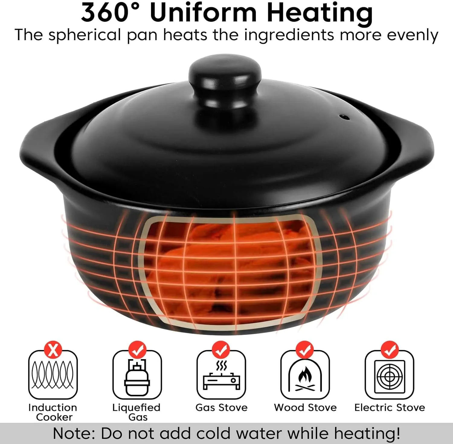 3.4 Quart Ceramic Cooking Pot Heat-resistant Clay Cooking Pot Chinese Cookware Casserole Stovetop Stone Pot with Lid for Cooking Rice Meat Soup