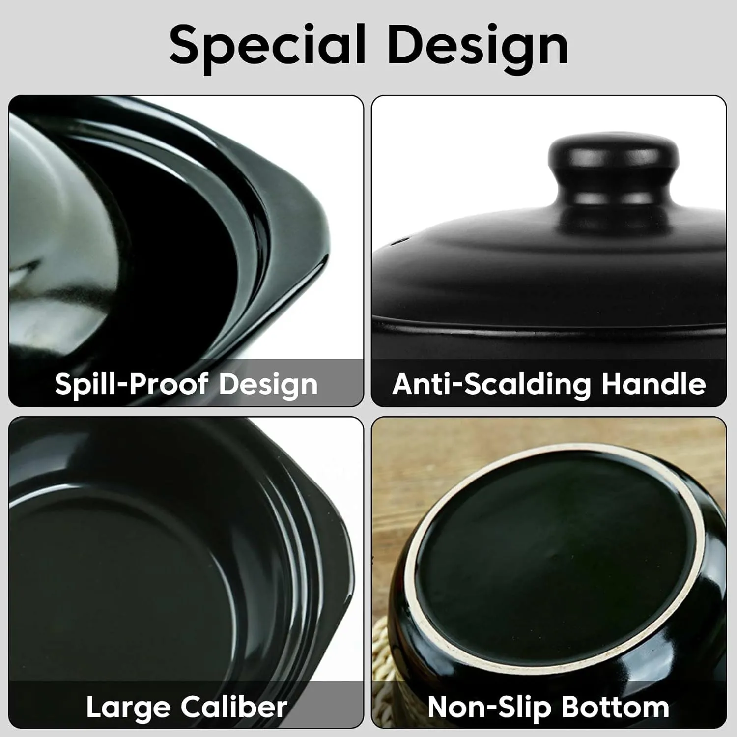 3.4 Quart Ceramic Cooking Pot Heat-resistant Clay Cooking Pot Chinese Cookware Casserole Stovetop Stone Pot with Lid for Cooking Rice Meat Soup