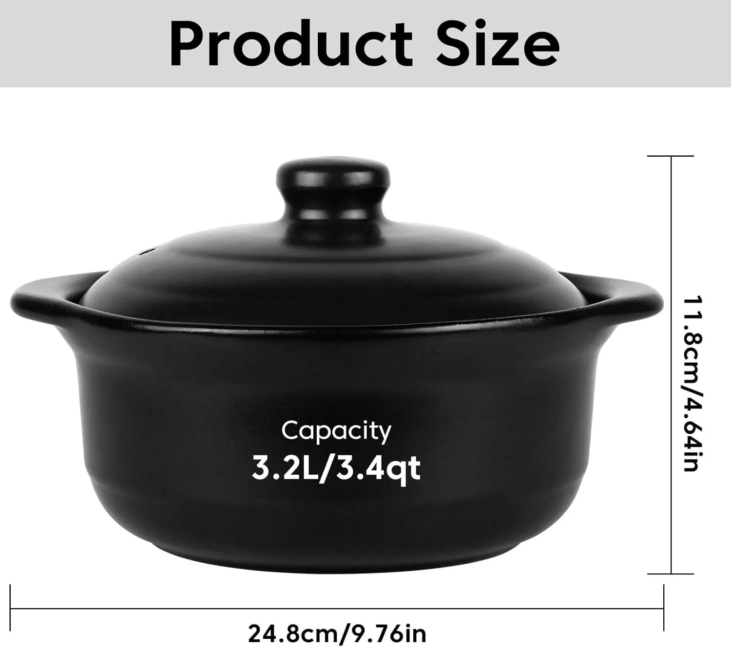 3.4 Quart Ceramic Cooking Pot Heat-resistant Clay Cooking Pot Chinese Cookware Casserole Stovetop Stone Pot with Lid for Cooking Rice Meat Soup