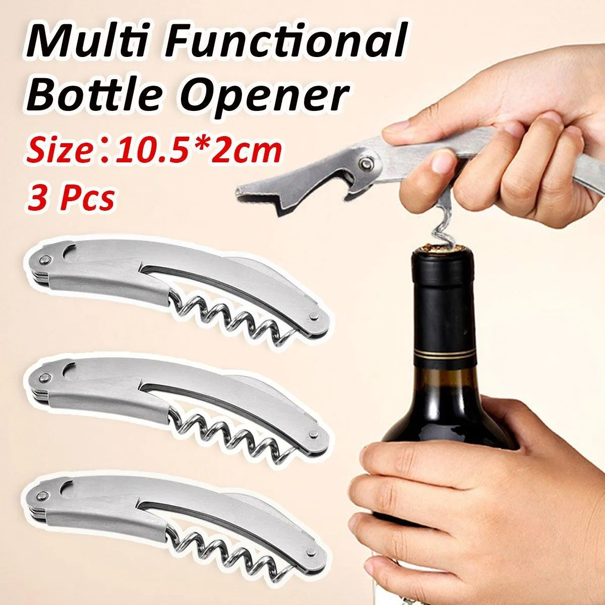 3pcs Portable Wine Bottle Opener Beer Bottle Corkscrew Seahorse Knife Bar Tools