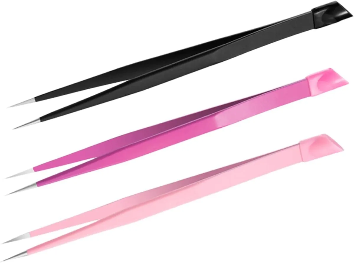 3sets Nail Tweezers Pressing Head Straight Tweezers for Nail Art Hair Set Sturdy Stainless Steel Comfortable Grip 3pcs*3