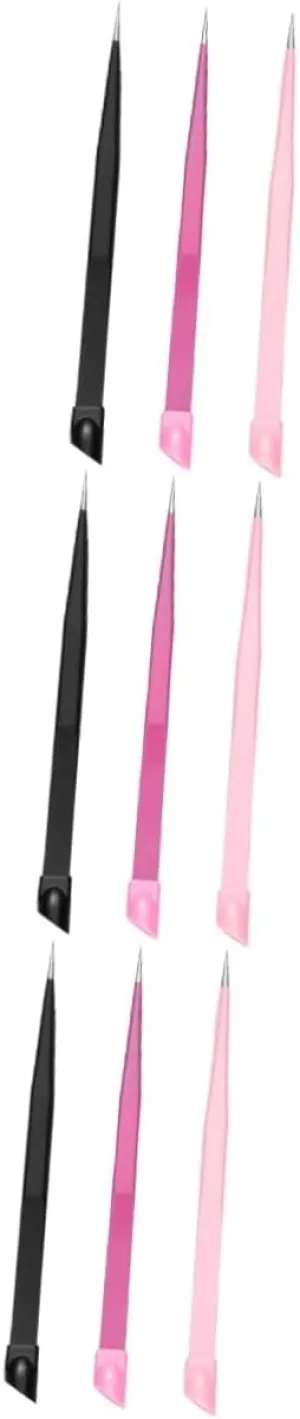 3sets Nail Tweezers Pressing Head Straight Tweezers for Nail Art Hair Set Sturdy Stainless Steel Comfortable Grip 3pcs*3