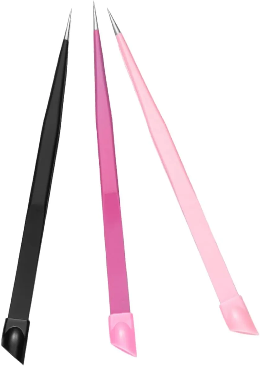 3sets Nail Tweezers Pressing Head Straight Tweezers for Nail Art Hair Set Sturdy Stainless Steel Comfortable Grip 3pcs*3