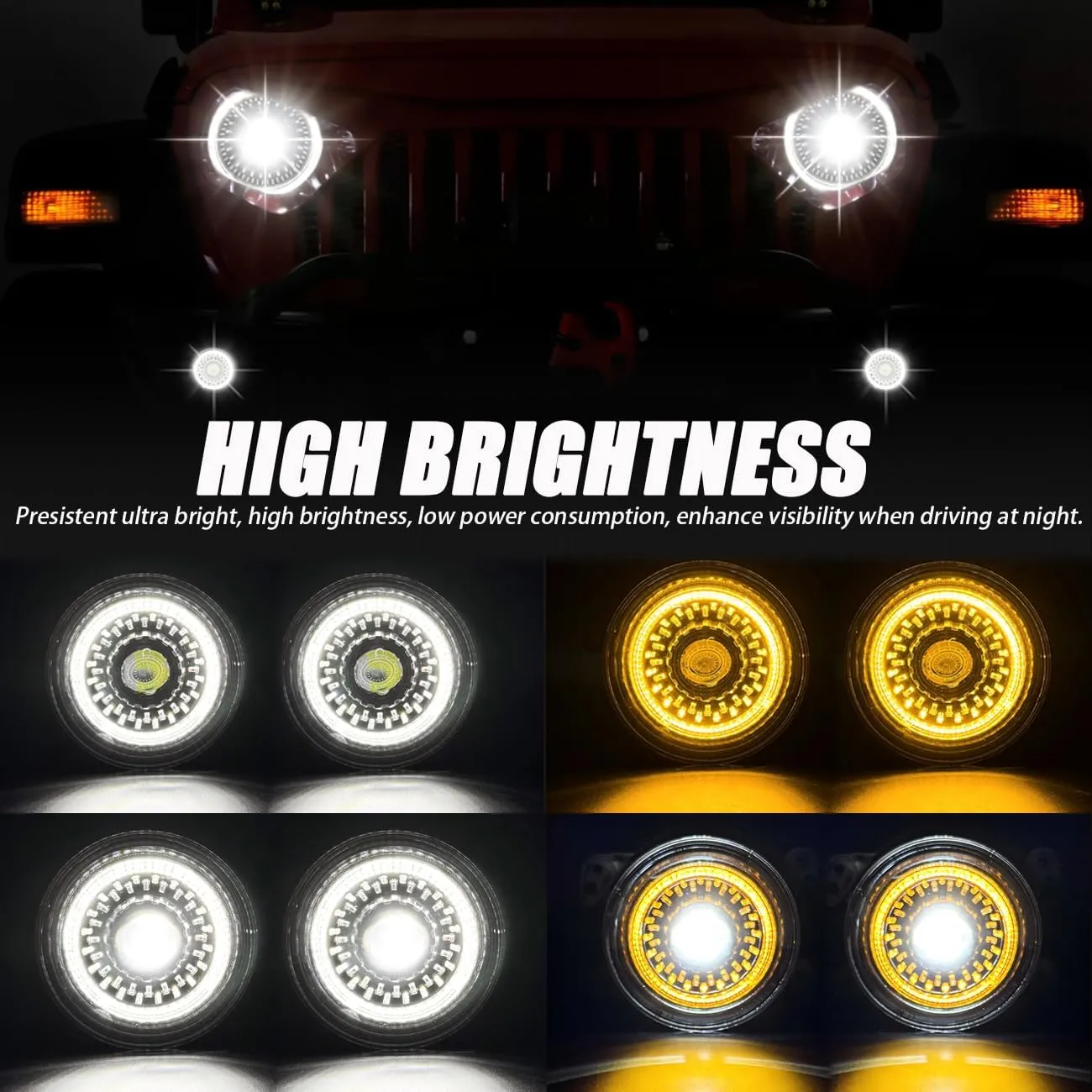 4 inch LED Fog Lights With DRL Turn Signal Front Bumper Lamp Compatible with 2007-2018 Jeep Wrangler Unlimited JK 2006-2010 Chrysler PT Cruiser