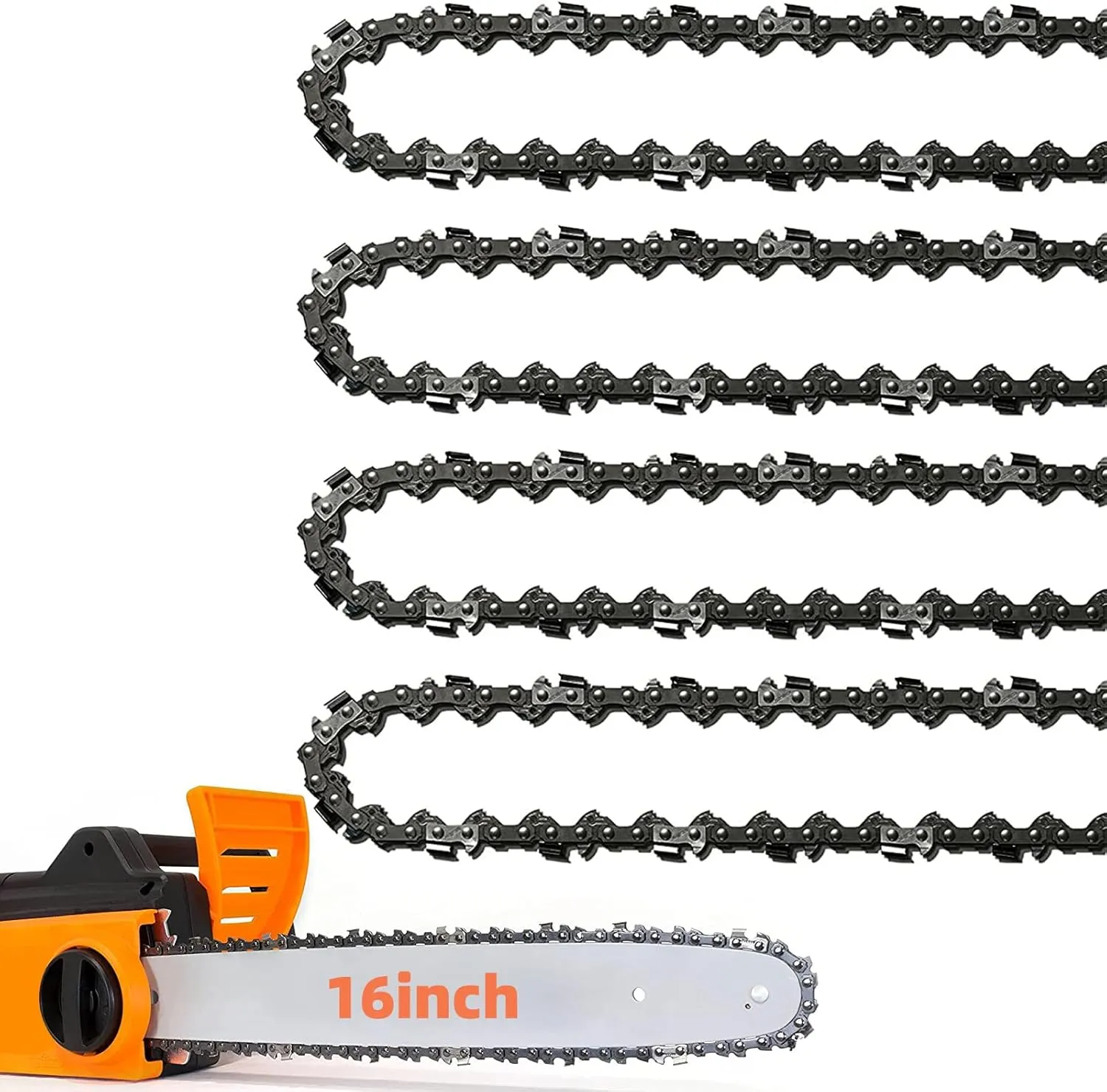 4 Pack 16 Inch Chainsaw Chain 56 Drive Links .050" Gauge, 3/8" Pitch, 16" Replacement Chain Low-Kickback Chainsaw Chains Compatible with Craftsman, Echo, Homelite, Poulan