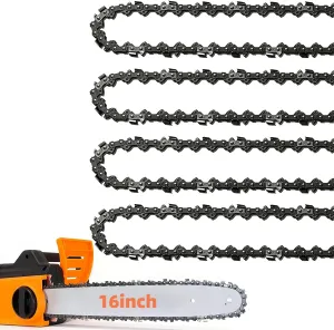 4 Pack 16 Inch Chainsaw Chain 56 Drive Links .050" Gauge, 3/8" Pitch, 16" Replacement Chain Low-Kickback Chainsaw Chains Compatible with Craftsman, Echo, Homelite, Poulan