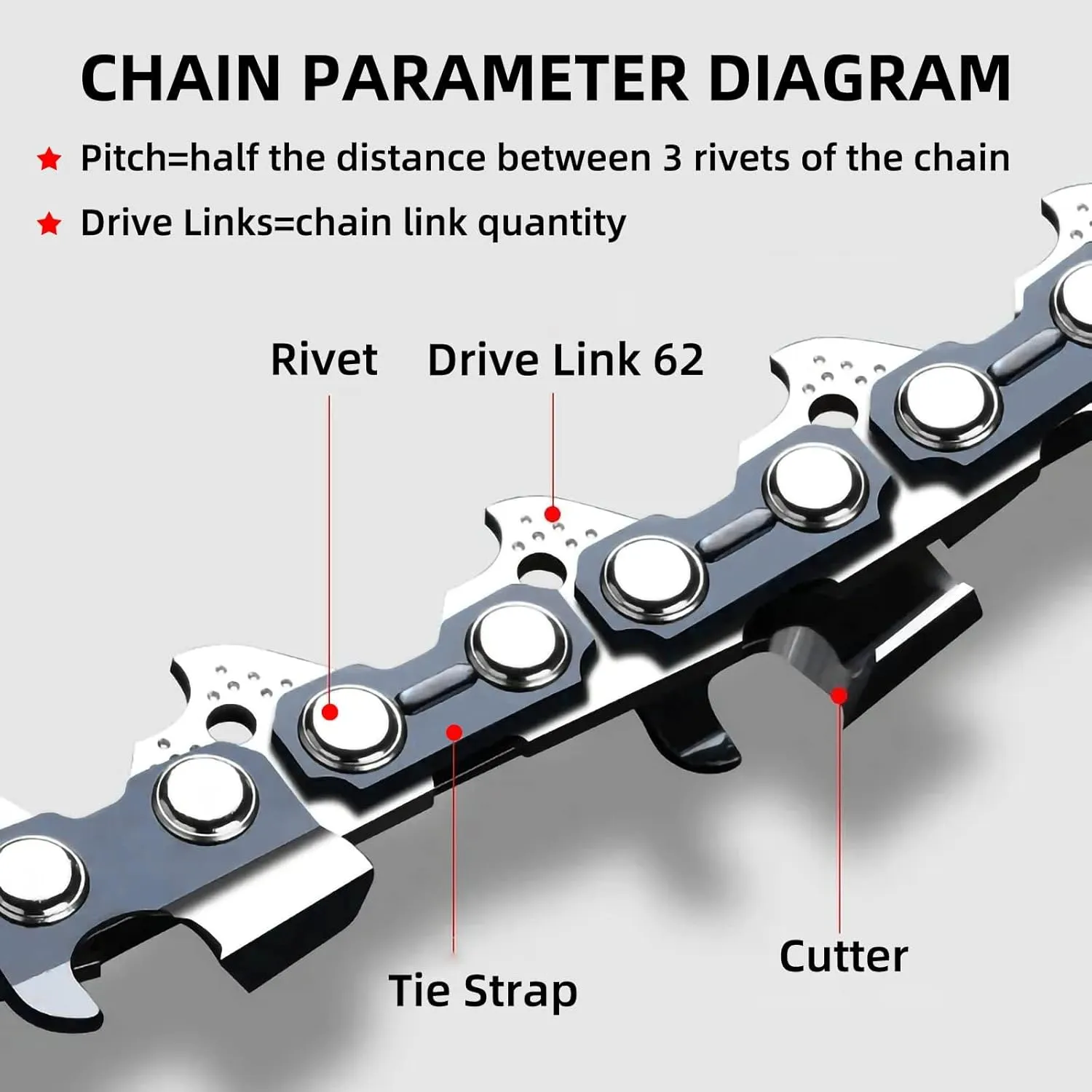 4 Pack 16 Inch Chainsaw Chain 56 Drive Links .050" Gauge, 3/8" Pitch, 16" Replacement Chain Low-Kickback Chainsaw Chains Compatible with Craftsman, Echo, Homelite, Poulan