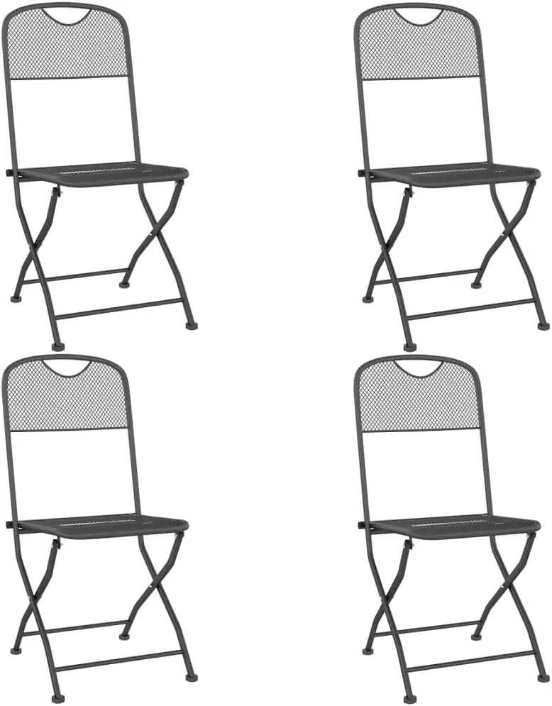 4 Pack Folding Patio Chairs Anthracite Outdoor Furniture with Expanded Metal Mesh, Steel Frame Foldable Outdoor Chairs for Camping Beach Backyard Poolside and Patio Seating