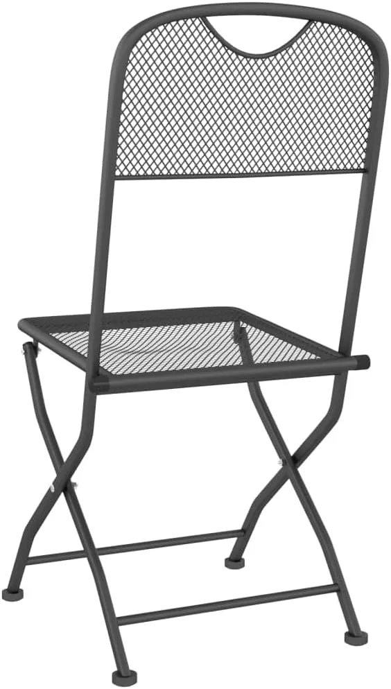 4 Pack Folding Patio Chairs Anthracite Outdoor Furniture with Expanded Metal Mesh, Steel Frame Foldable Outdoor Chairs for Camping Beach Backyard Poolside and Patio Seating