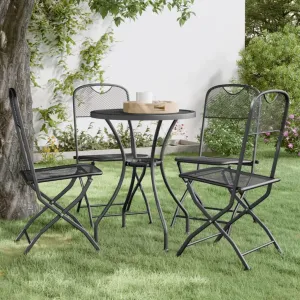 4 Pack Folding Patio Chairs Anthracite Outdoor Furniture with Expanded Metal Mesh, Steel Frame Foldable Outdoor Chairs for Camping Beach Backyard Poolside and Patio Seating