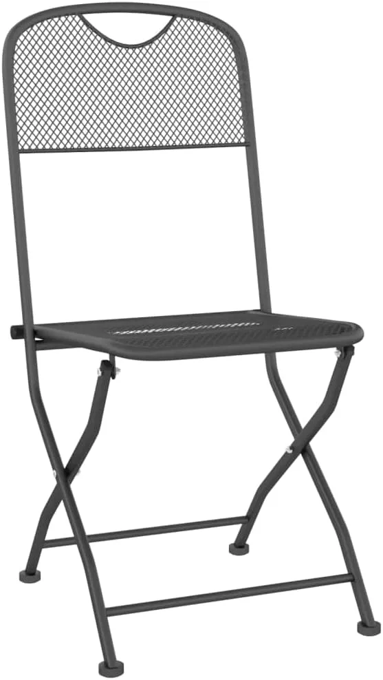 4 Pack Folding Patio Chairs Anthracite Outdoor Furniture with Expanded Metal Mesh, Steel Frame Foldable Outdoor Chairs for Camping Beach Backyard Poolside and Patio Seating