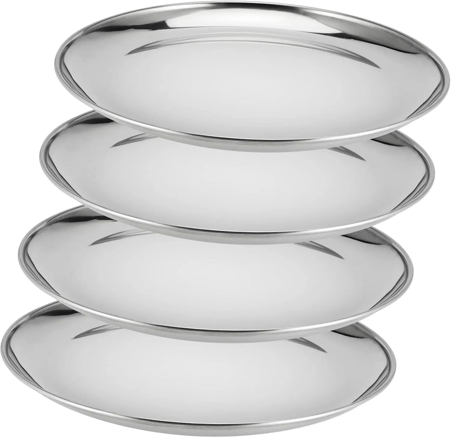 4 PCS 10 Inch Stainless Steel Plates, Round Metal Dinner Plate, Stainless Steel Dinner Dishes for Parting, Outdoor Camping, Salad, Fruit, Dishwasher Safe, Silver