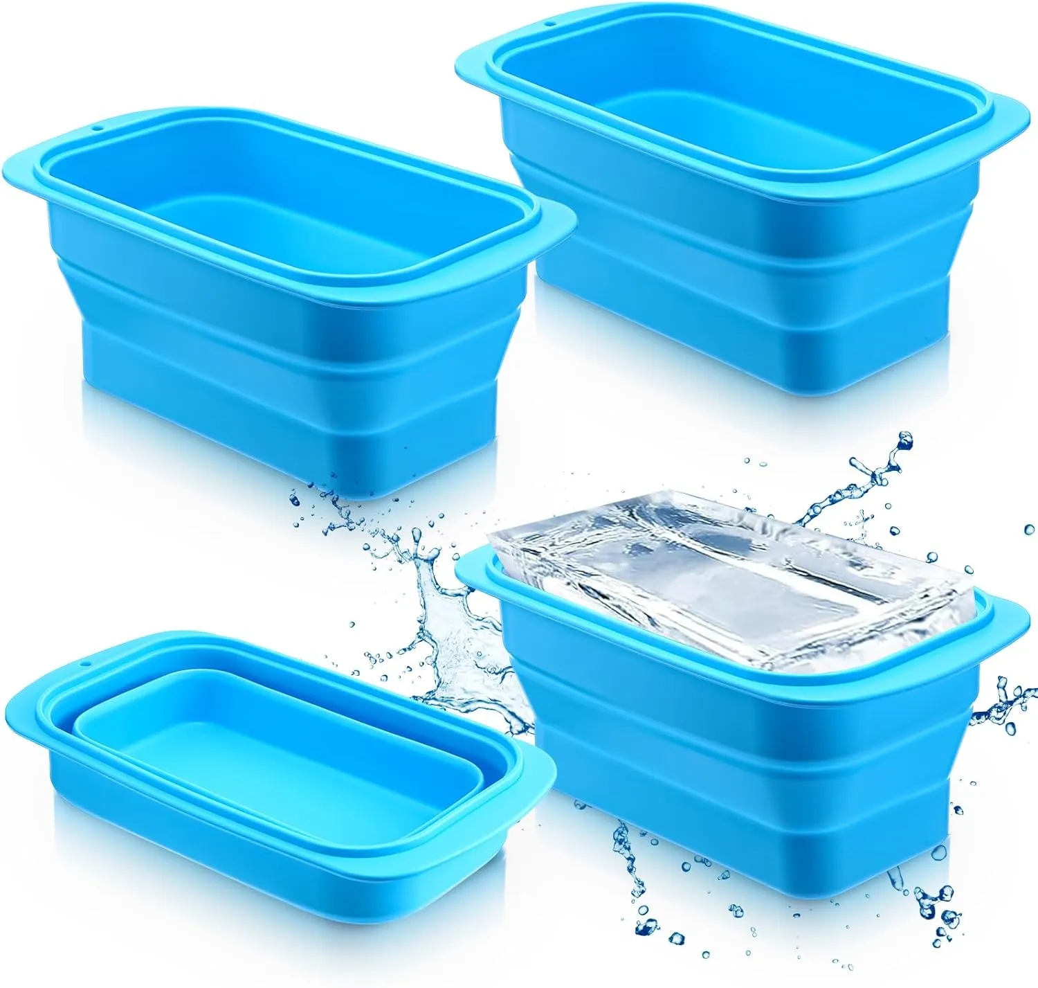 4 Pcs Extra Large Ice Block Molds Collapsible Reusable Cube Molds 8 lb Giant Silicone Big Tray for Home Ice Baths, Cold Plunge Accessories