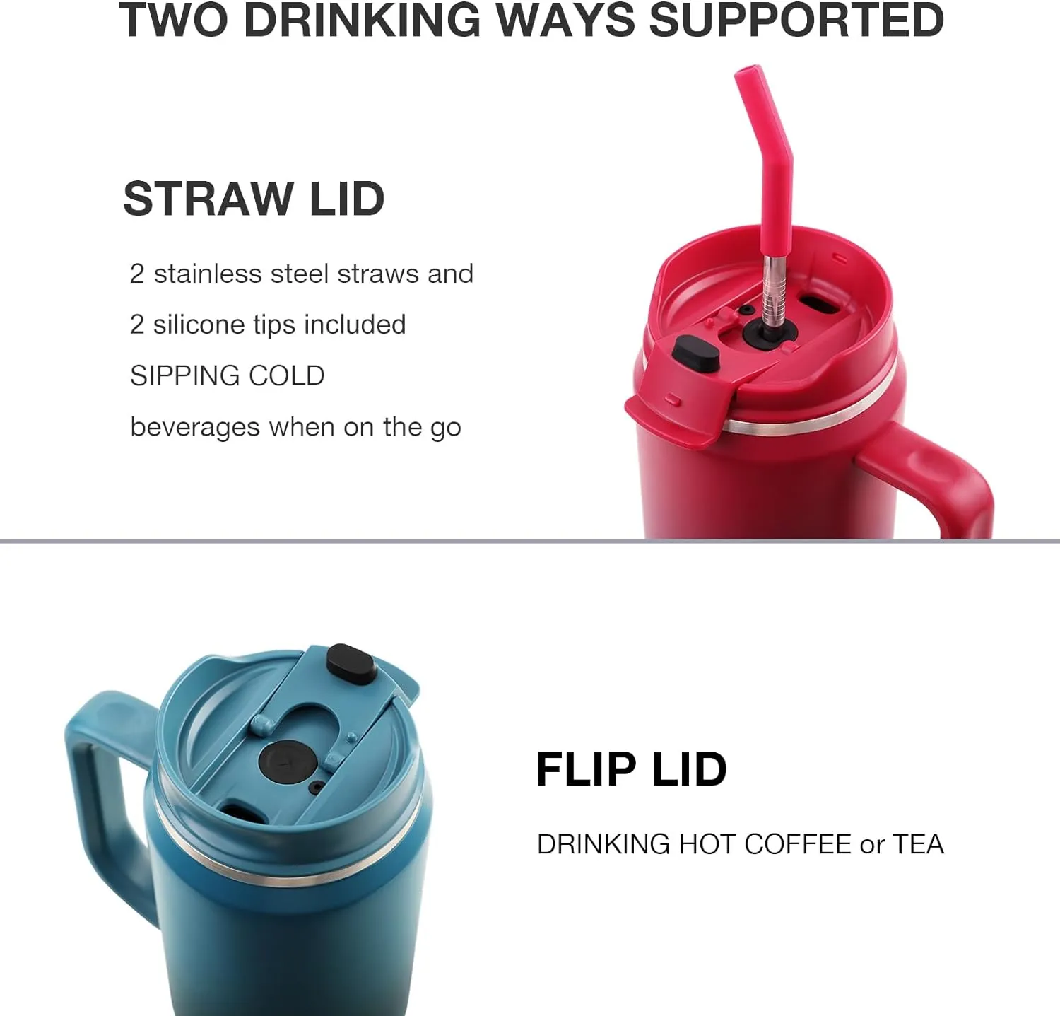 40 oz Insulated Water Bottle Jug with Straw and Handle, Large Metal Sport Water Flask, Stainless Steel Travel Coffee Mug Cup, Thermal Coffee Tumblers with Lid, Indigo Black