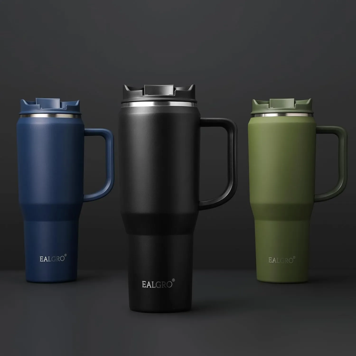 40 oz Insulated Water Bottle Jug with Straw and Handle, Large Metal Sport Water Flask, Stainless Steel Travel Coffee Mug Cup, Thermal Coffee Tumblers with Lid, Indigo Black